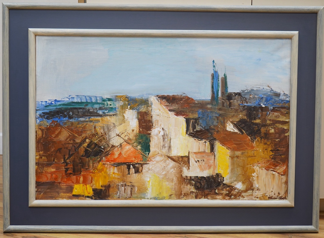 Barbara Robinson, impressionist oil, ‘Aujargues’, signed and dated 1963 verso, 49 x 76cm. Condition - good